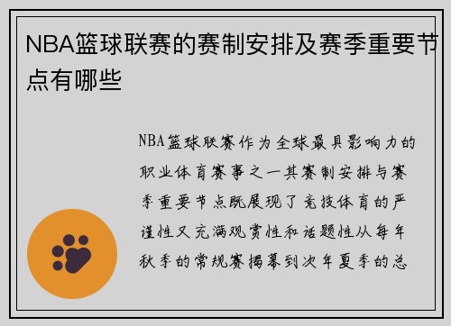 NBA篮球联赛的赛制安排及赛季重要节点有哪些